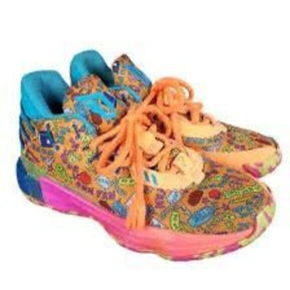 Adidas Men\'s Size 6 SM Dame 7 Basketball Shoes Orange Maximalist Doodle Print main image 11